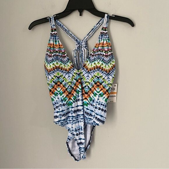 Bar III Women’s Macrame Racerback One-Piece Swimsuit Tie Dye size XS - Picture 2 of 5